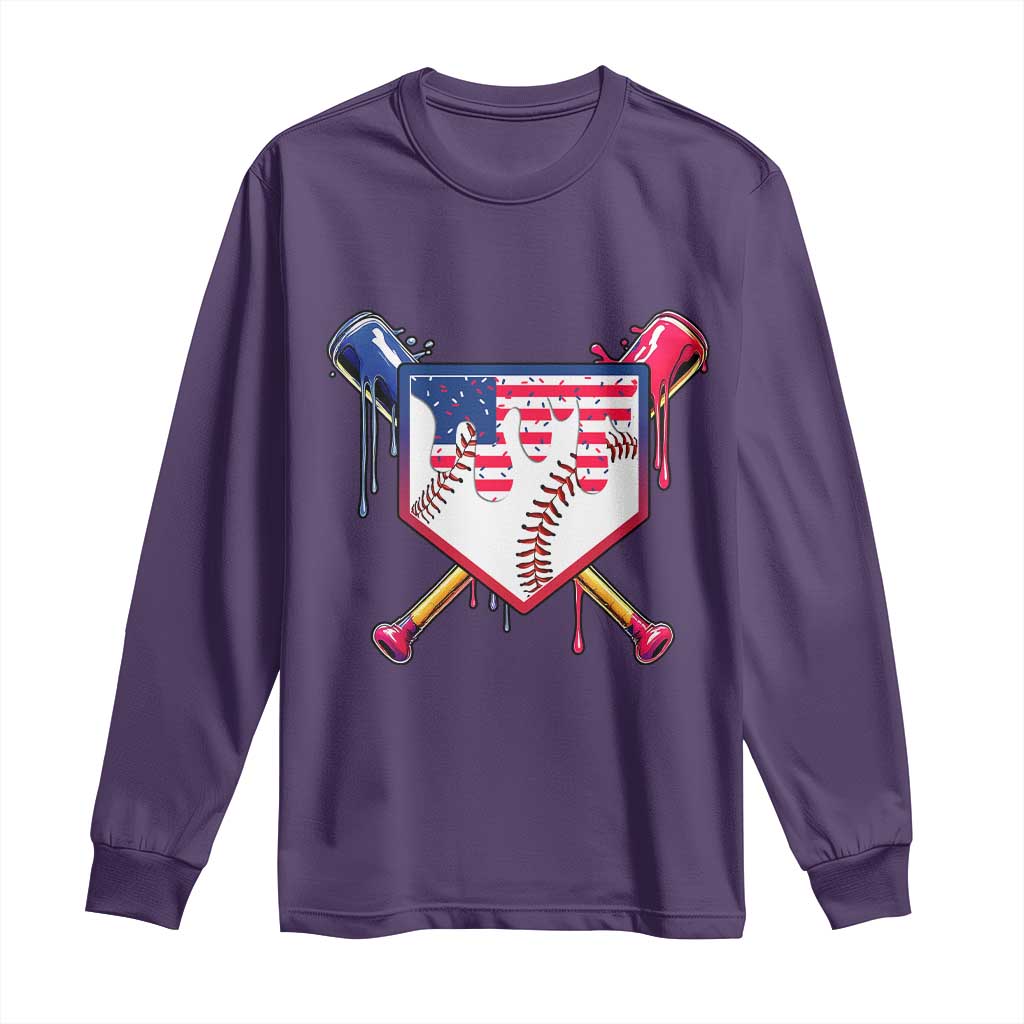 Funny Ice Cream Baseball Drip American Flag Long Sleeve Shirt 4th Of July