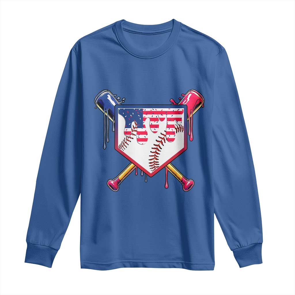 Funny Ice Cream Baseball Drip American Flag Long Sleeve Shirt 4th Of July