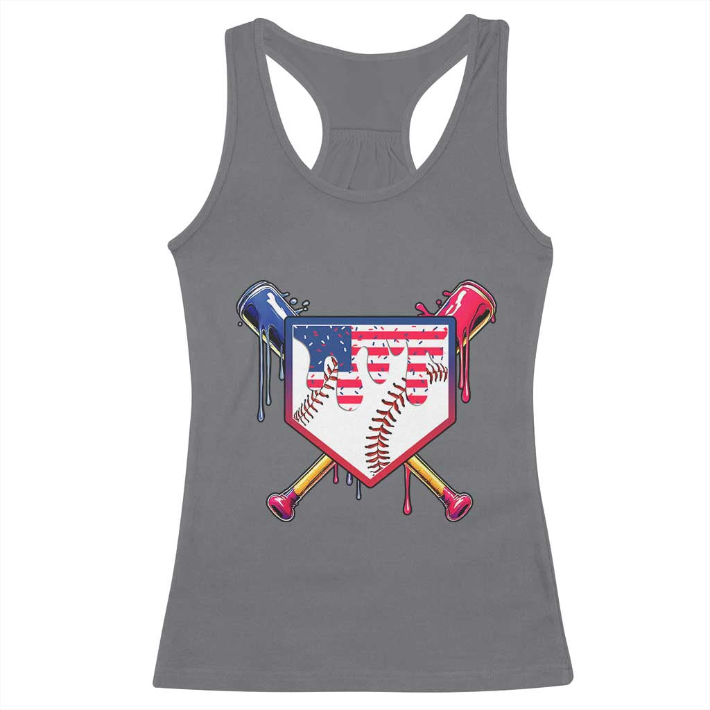 Funny Ice Cream Baseball Drip American Flag Racerback Tank Top 4th Of July