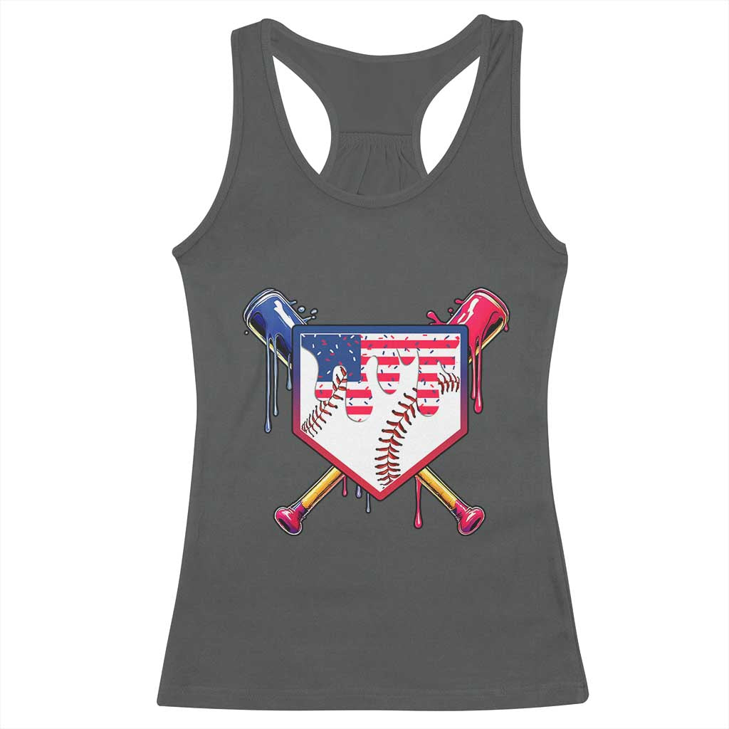Funny Ice Cream Baseball Drip American Flag Racerback Tank Top 4th Of July