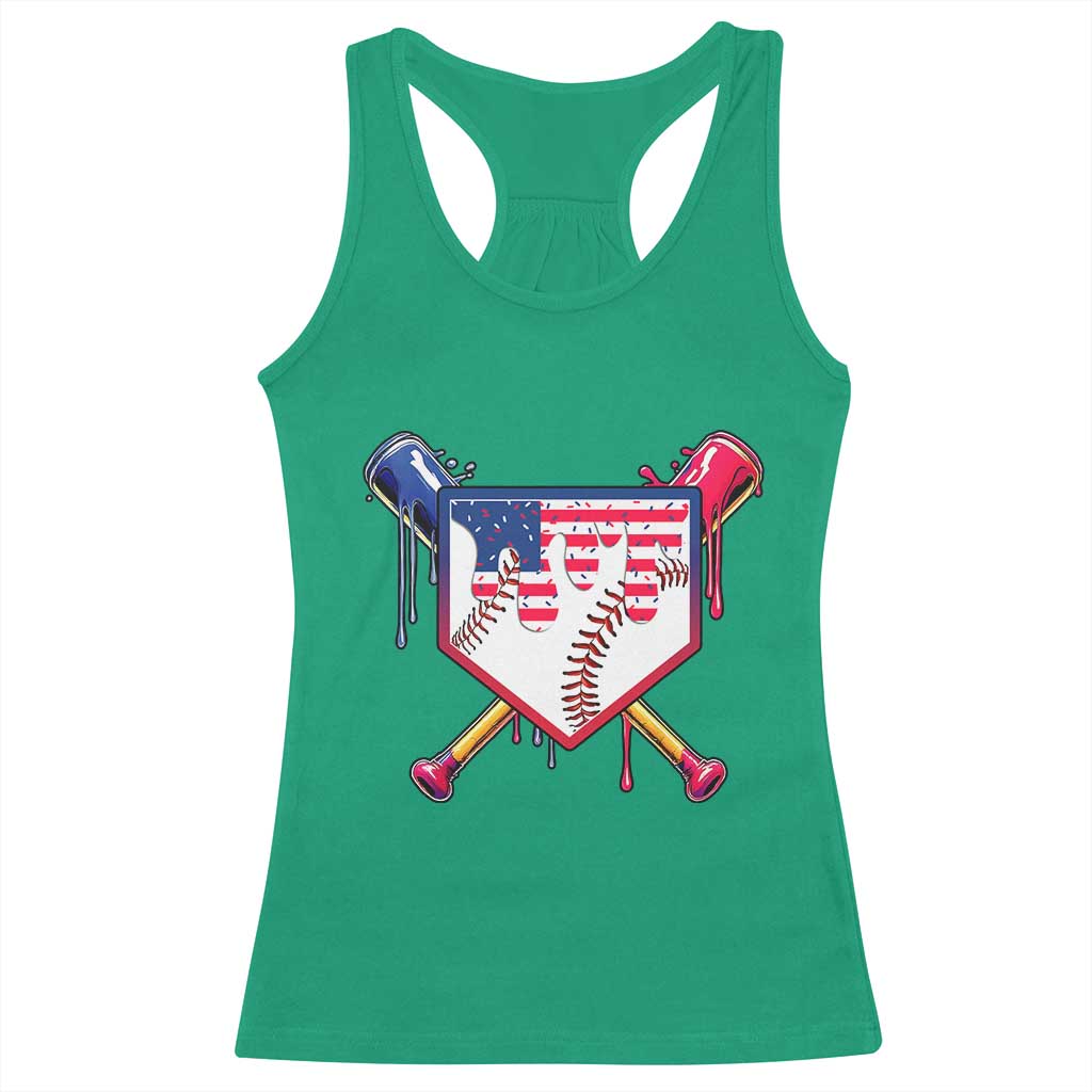 Funny Ice Cream Baseball Drip American Flag Racerback Tank Top 4th Of July
