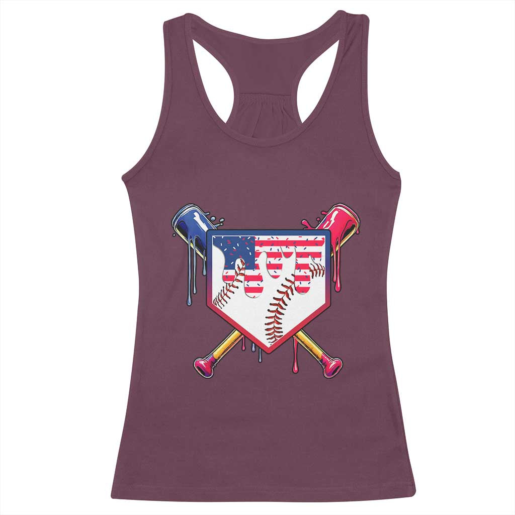 Funny Ice Cream Baseball Drip American Flag Racerback Tank Top 4th Of July