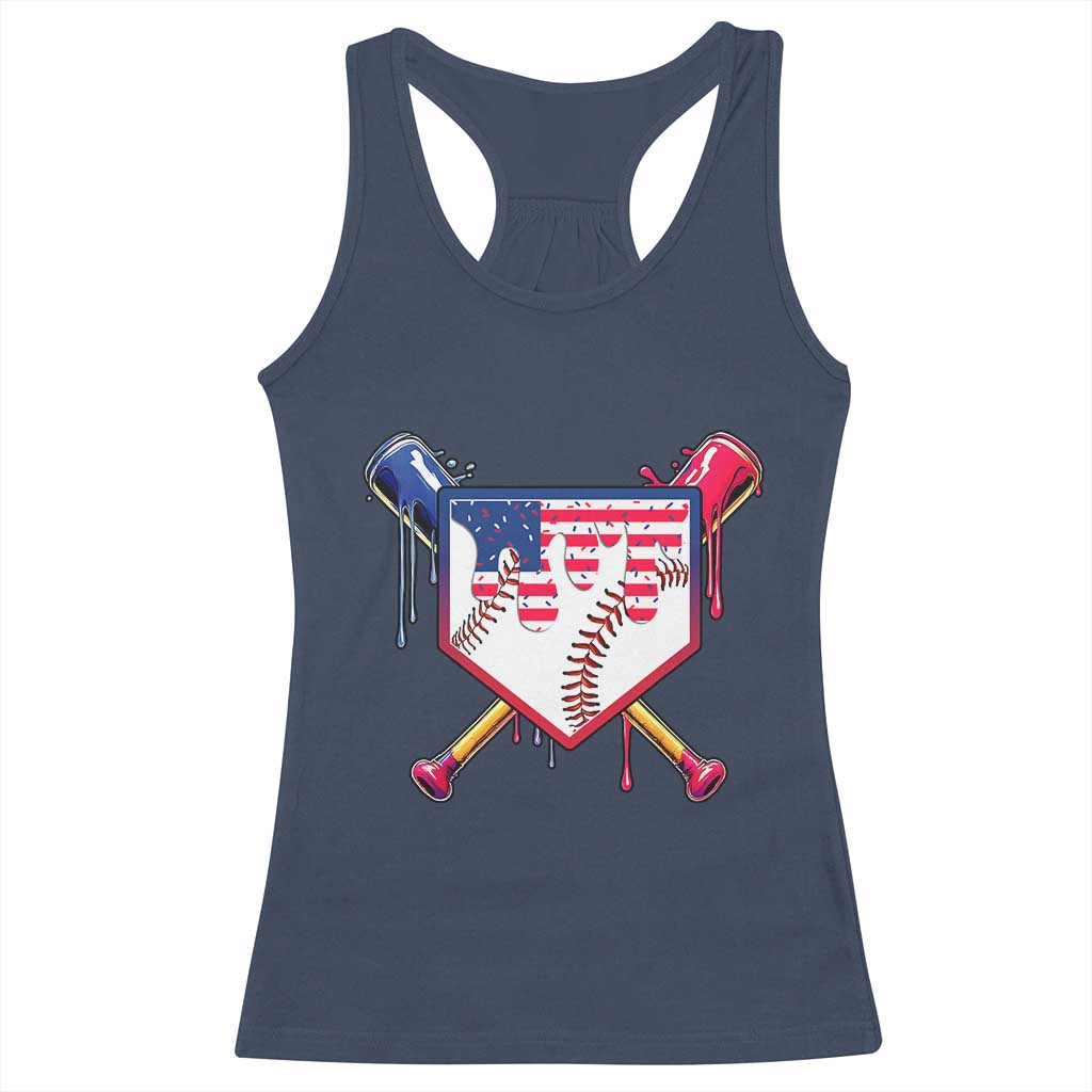 Funny Ice Cream Baseball Drip American Flag Racerback Tank Top 4th Of July