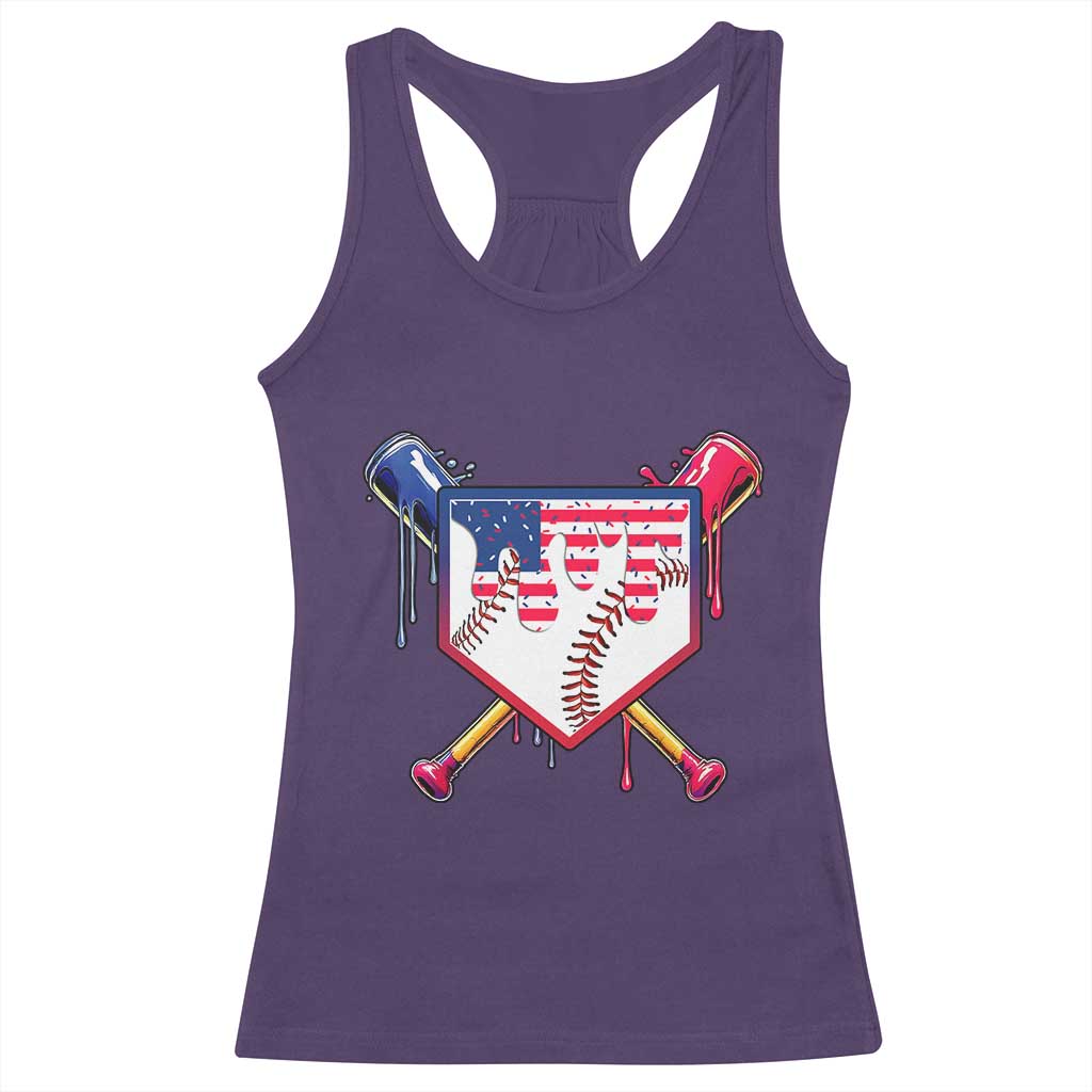 Funny Ice Cream Baseball Drip American Flag Racerback Tank Top 4th Of July