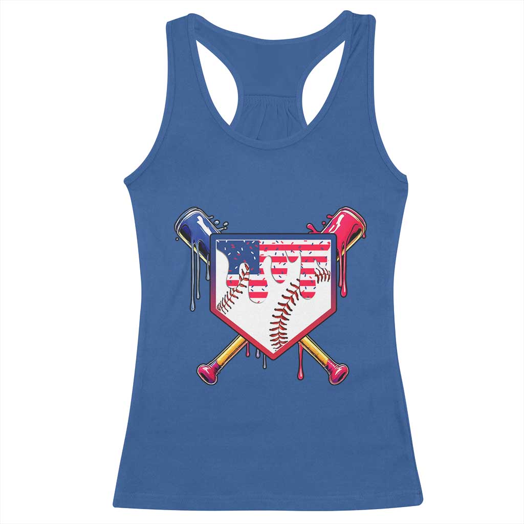 Funny Ice Cream Baseball Drip American Flag Racerback Tank Top 4th Of July