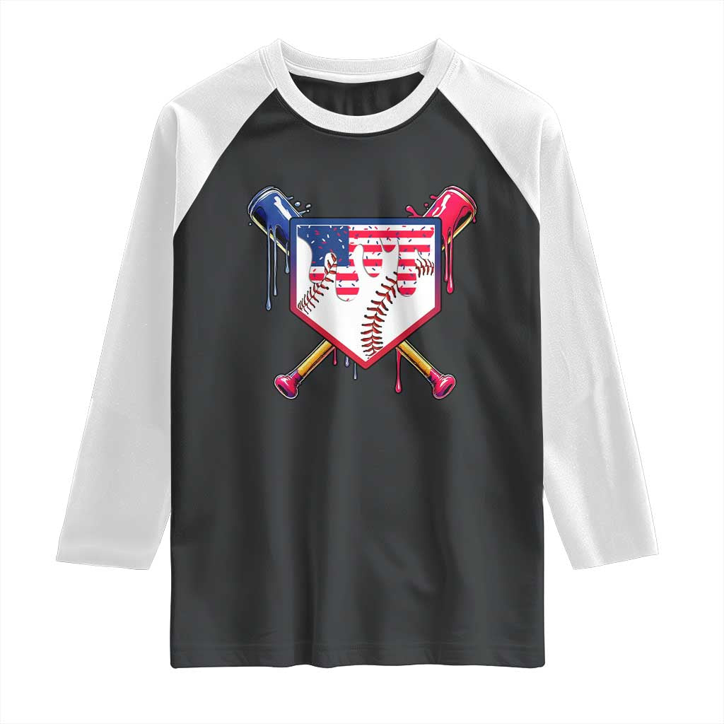 Funny Ice Cream Baseball Drip American Flag Raglan Shirt 4th Of July