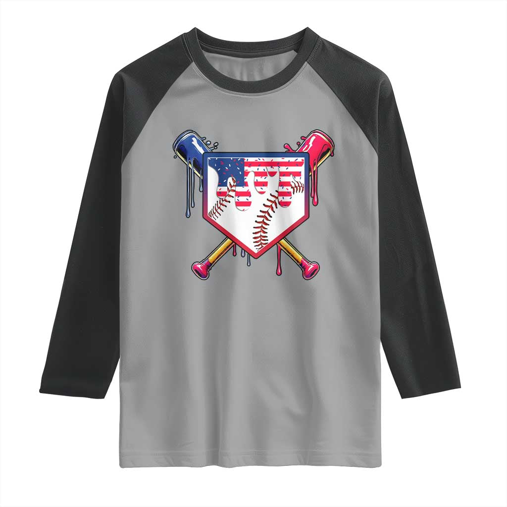 Funny Ice Cream Baseball Drip American Flag Raglan Shirt 4th Of July