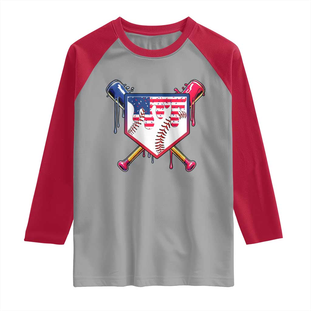 Funny Ice Cream Baseball Drip American Flag Raglan Shirt 4th Of July
