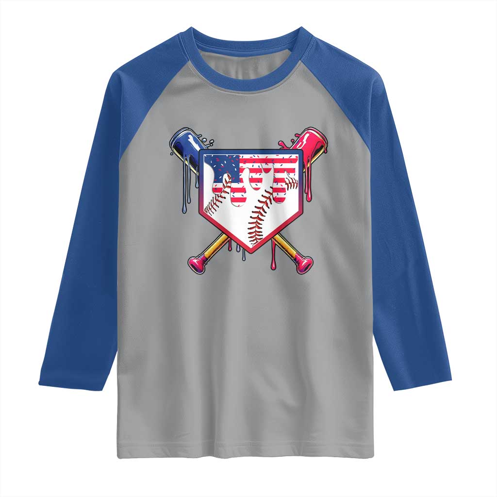 Funny Ice Cream Baseball Drip American Flag Raglan Shirt 4th Of July