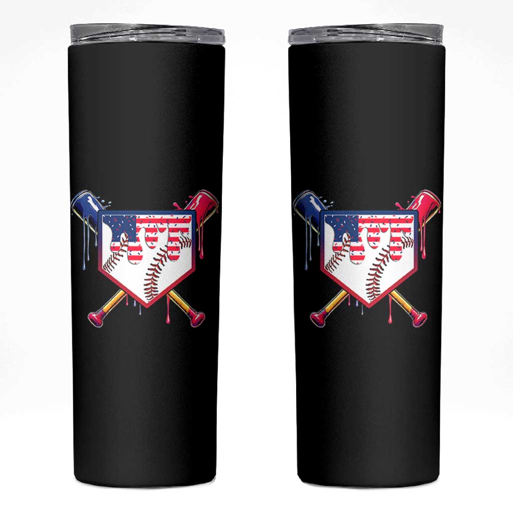Funny Ice Cream Baseball Drip American Flag Skinny Tumbler 4th Of July