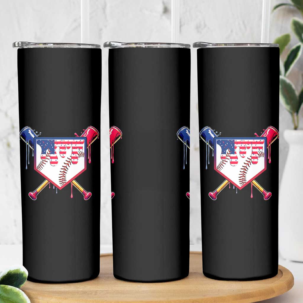 Funny Ice Cream Baseball Drip American Flag Skinny Tumbler 4th Of July