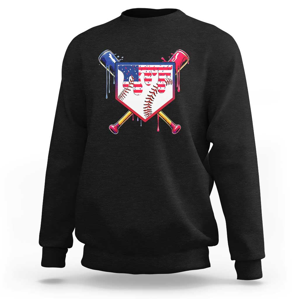 Funny Ice Cream Baseball Drip American Flag Sweatshirt 4th Of July