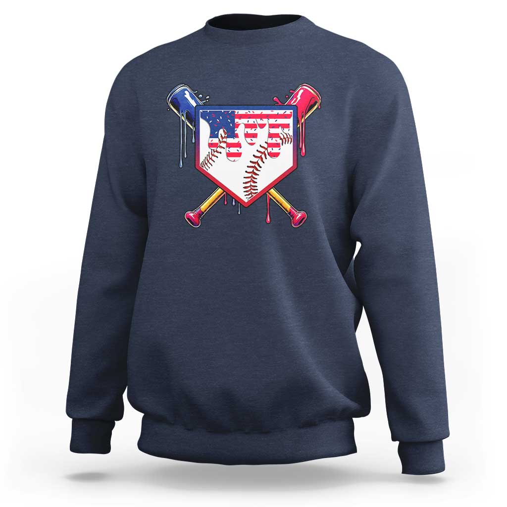Funny Ice Cream Baseball Drip American Flag Sweatshirt 4th Of July