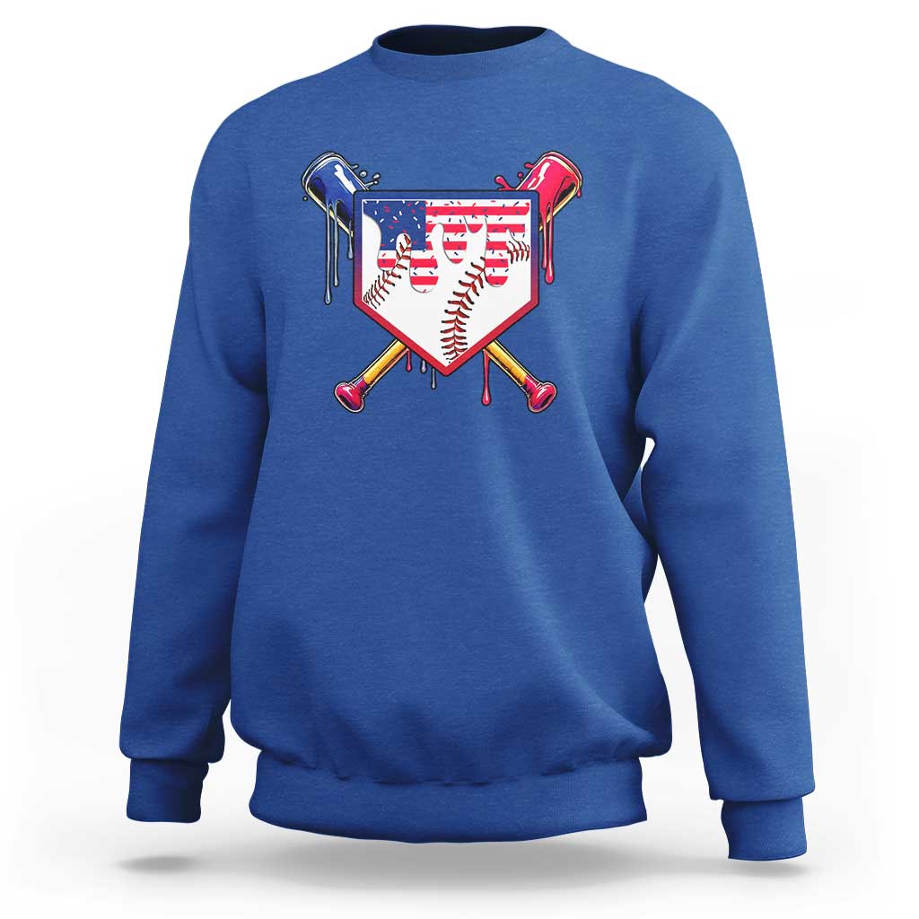 Funny Ice Cream Baseball Drip American Flag Sweatshirt 4th Of July