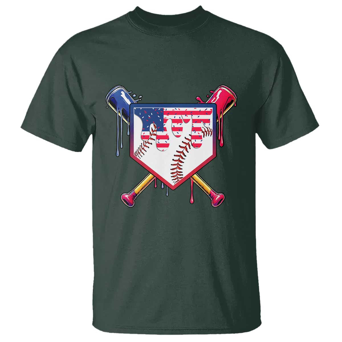 Funny Ice Cream Baseball Drip American Flag T Shirt 4th Of July