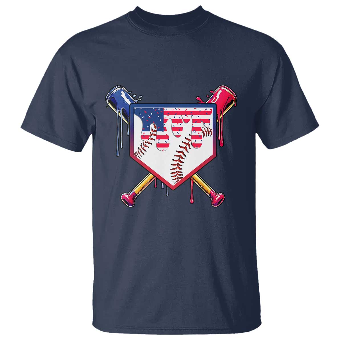 Funny Ice Cream Baseball Drip American Flag T Shirt 4th Of July