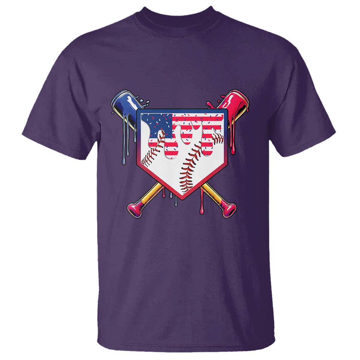 Funny Ice Cream Baseball Drip American Flag T Shirt 4th Of July