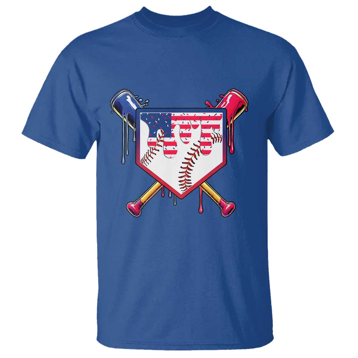 Funny Ice Cream Baseball Drip American Flag T Shirt 4th Of July