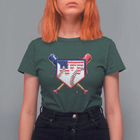 Funny Ice Cream Baseball Drip American Flag T Shirt For Women 4th Of July