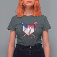 Funny Ice Cream Baseball Drip American Flag T Shirt For Women 4th Of July