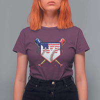 Funny Ice Cream Baseball Drip American Flag T Shirt For Women 4th Of July