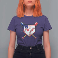 Funny Ice Cream Baseball Drip American Flag T Shirt For Women 4th Of July