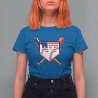 Funny Ice Cream Baseball Drip American Flag T Shirt For Women 4th Of July