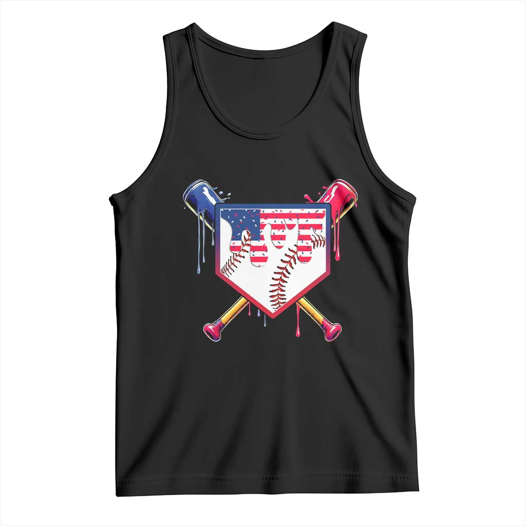 Funny Ice Cream Baseball Drip American Flag Tank Top 4th Of July