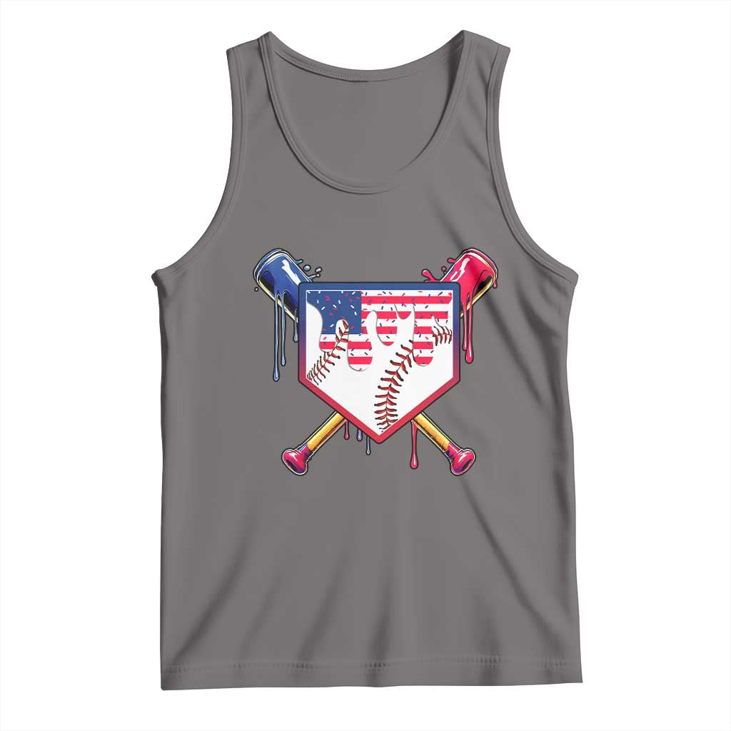 Funny Ice Cream Baseball Drip American Flag Tank Top 4th Of July