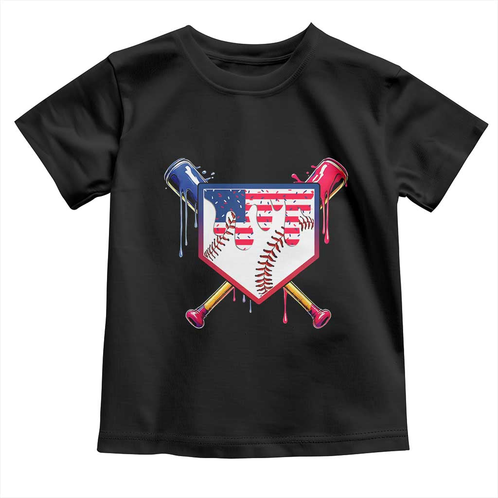 Funny Ice Cream Baseball Drip American Flag Toddler T Shirt 4th Of July