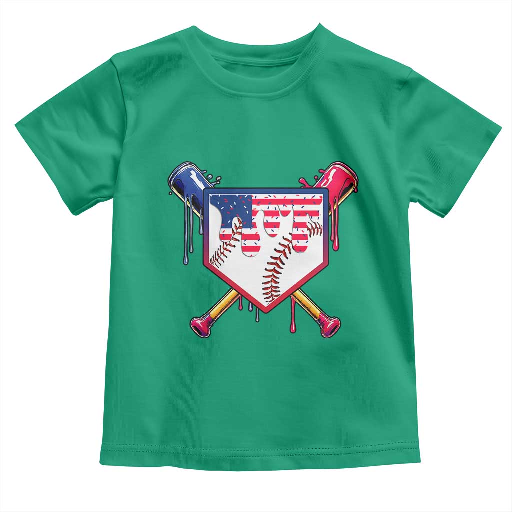 Funny Ice Cream Baseball Drip American Flag Toddler T Shirt 4th Of July