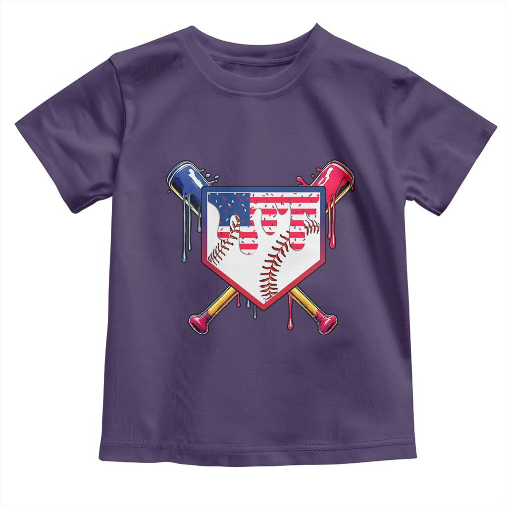 Funny Ice Cream Baseball Drip American Flag Toddler T Shirt 4th Of July