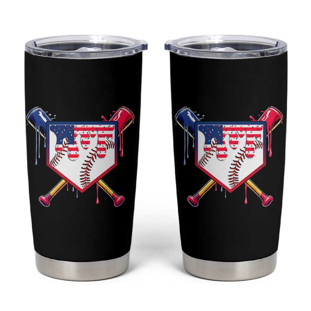 Funny Ice Cream Baseball Drip American Flag Tumbler Cup 4th Of July