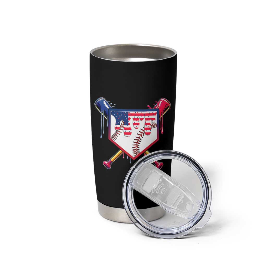 Funny Ice Cream Baseball Drip American Flag Tumbler Cup 4th Of July