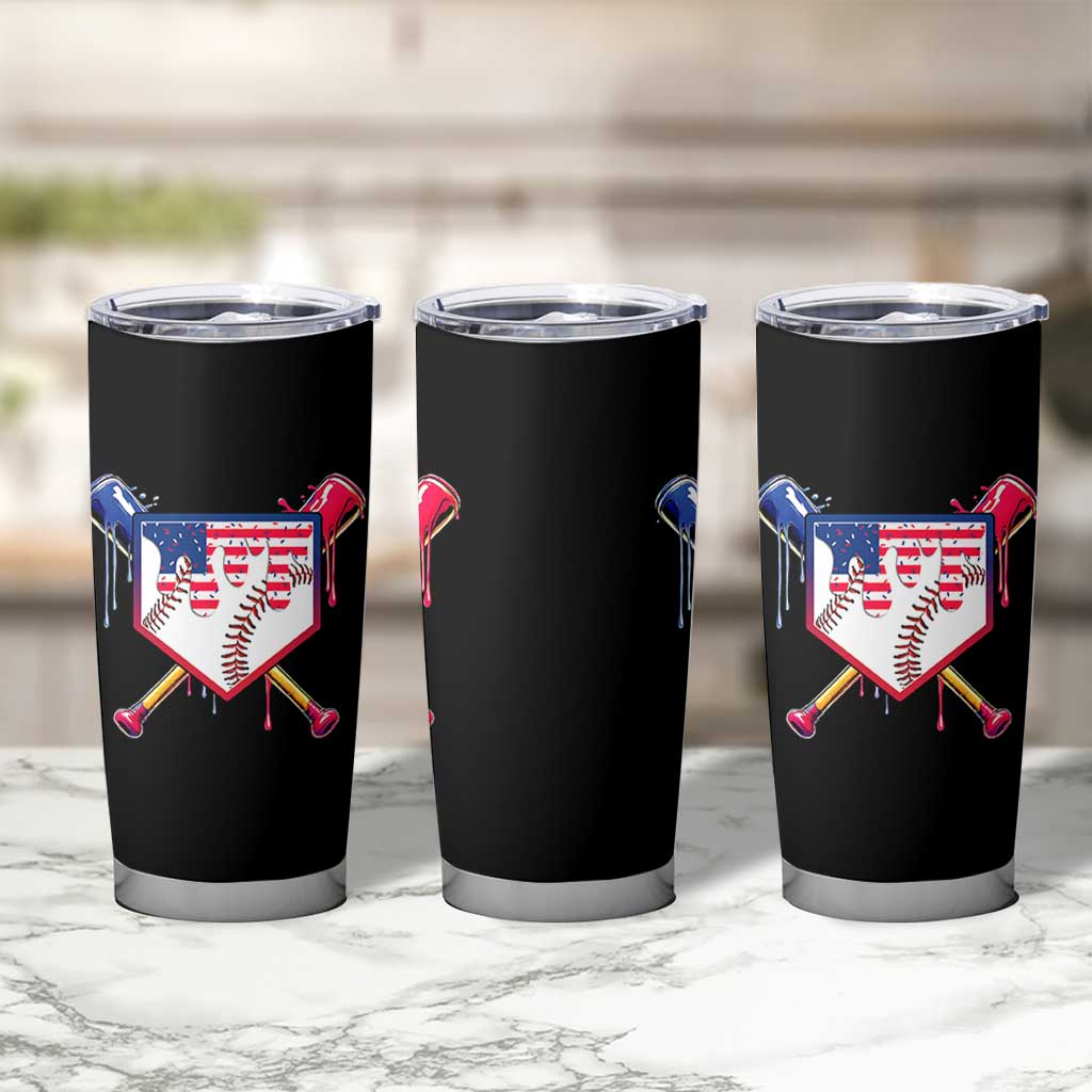 Funny Ice Cream Baseball Drip American Flag Tumbler Cup 4th Of July