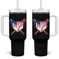 Funny Ice Cream Baseball Drip American Flag Tumbler With Handle 4th Of July