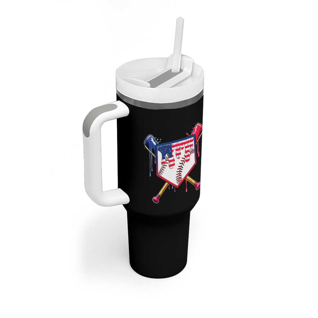 Funny Ice Cream Baseball Drip American Flag Tumbler With Handle 4th Of July