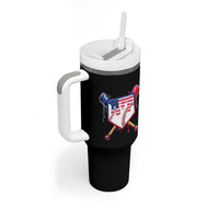 Funny Ice Cream Baseball Drip American Flag Tumbler With Handle 4th Of July