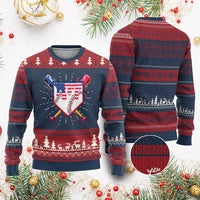Funny Ice Cream Baseball Drip American Flag Knitted Sweatshirt 4th Of July - Wonder Print Shop