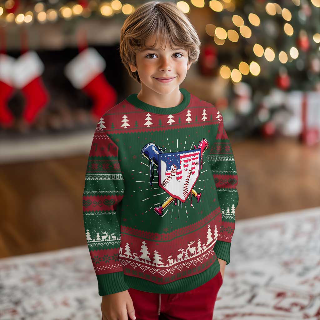 Funny Ice Cream Baseball Drip American Flag Knitted Sweatshirt 4th Of July - Wonder Print Shop