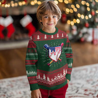Funny Ice Cream Baseball Drip American Flag Knitted Sweatshirt 4th Of July - Wonder Print Shop