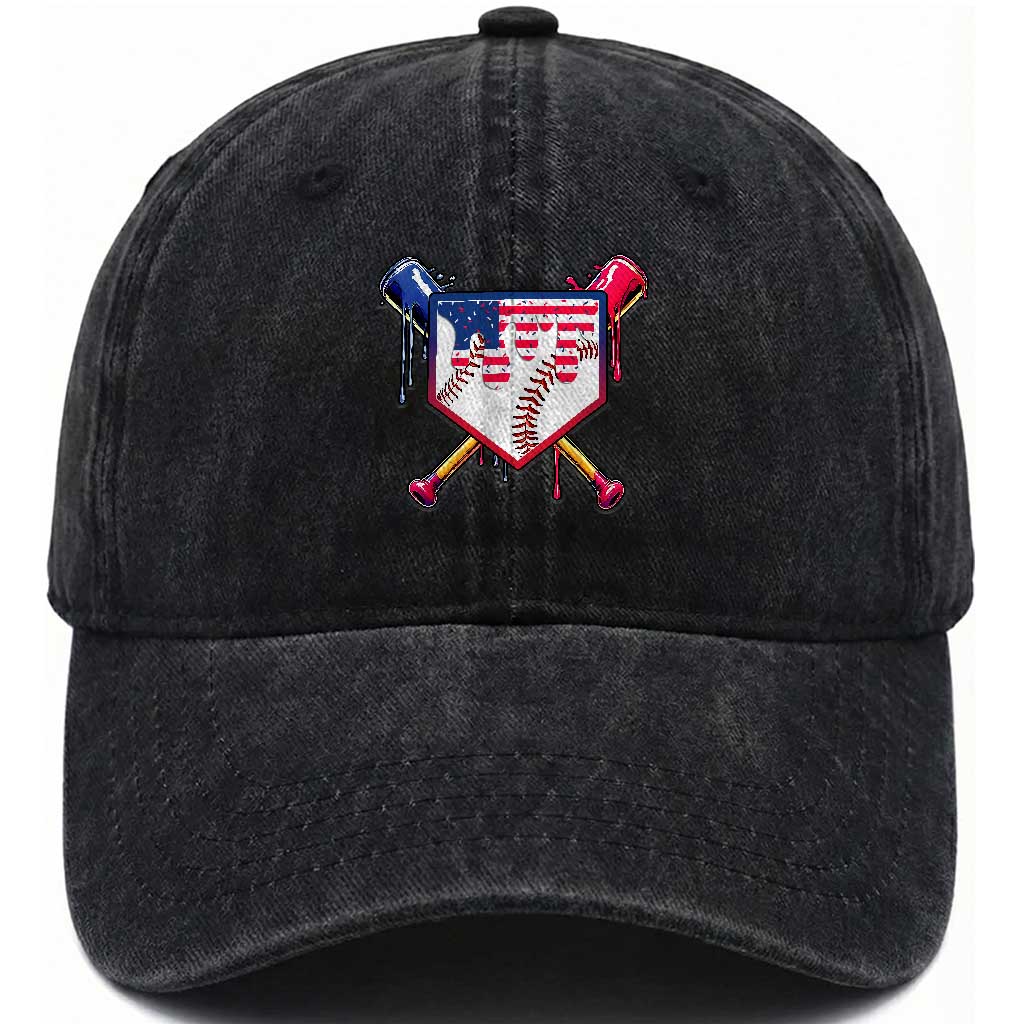 Funny Ice Cream Baseball Drip American Flag Washed Cotton Baseball Cap 4th Of July