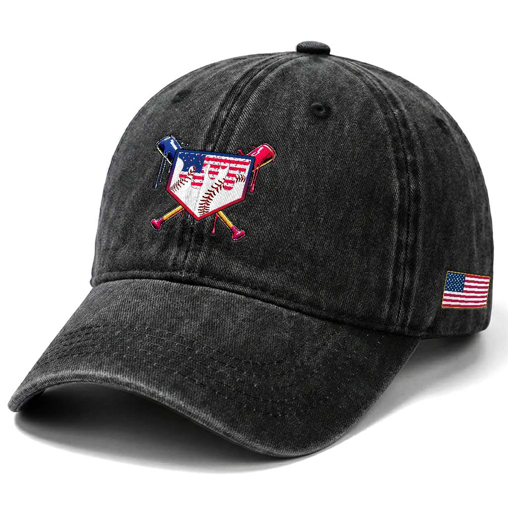 Funny Ice Cream Baseball Drip American Flag Washed Cotton Baseball Cap 4th Of July