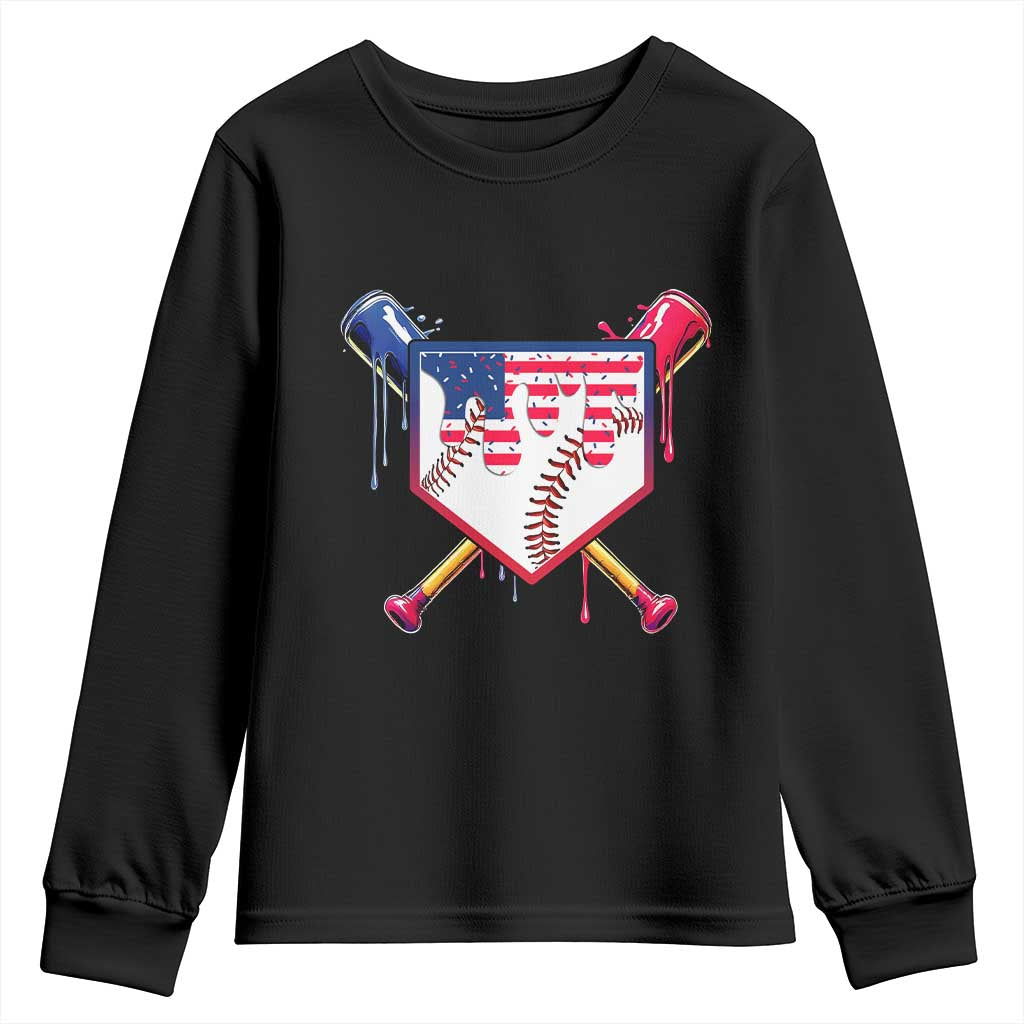 Funny Ice Cream Baseball Drip American Flag Youth Sweatshirt 4th Of July