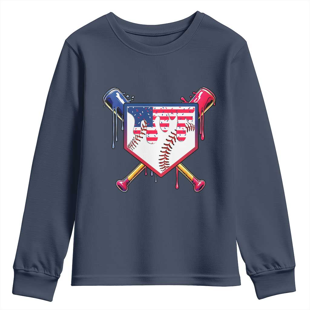 Funny Ice Cream Baseball Drip American Flag Youth Sweatshirt 4th Of July