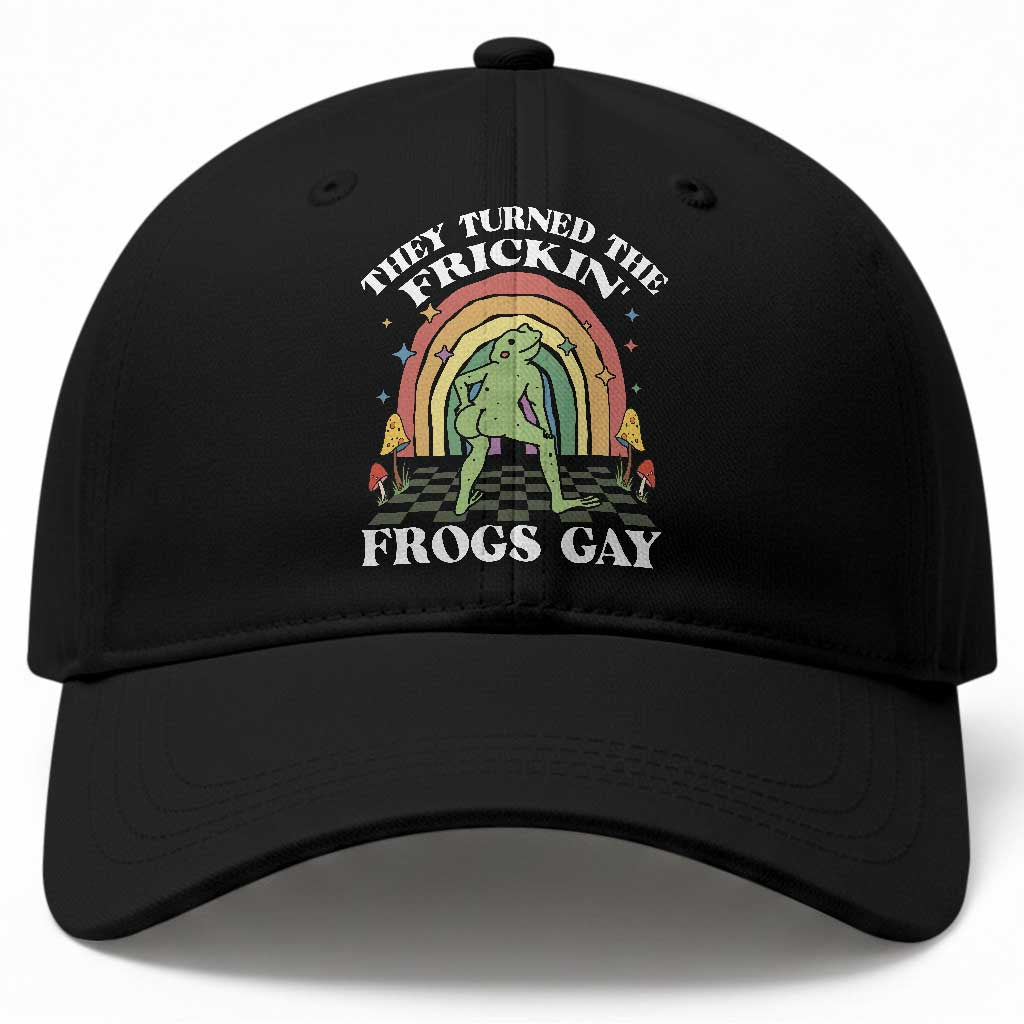 Funny They Turned The Frickin Frogs Gay Baseball Cap Gay Frog LGBT Rainbow