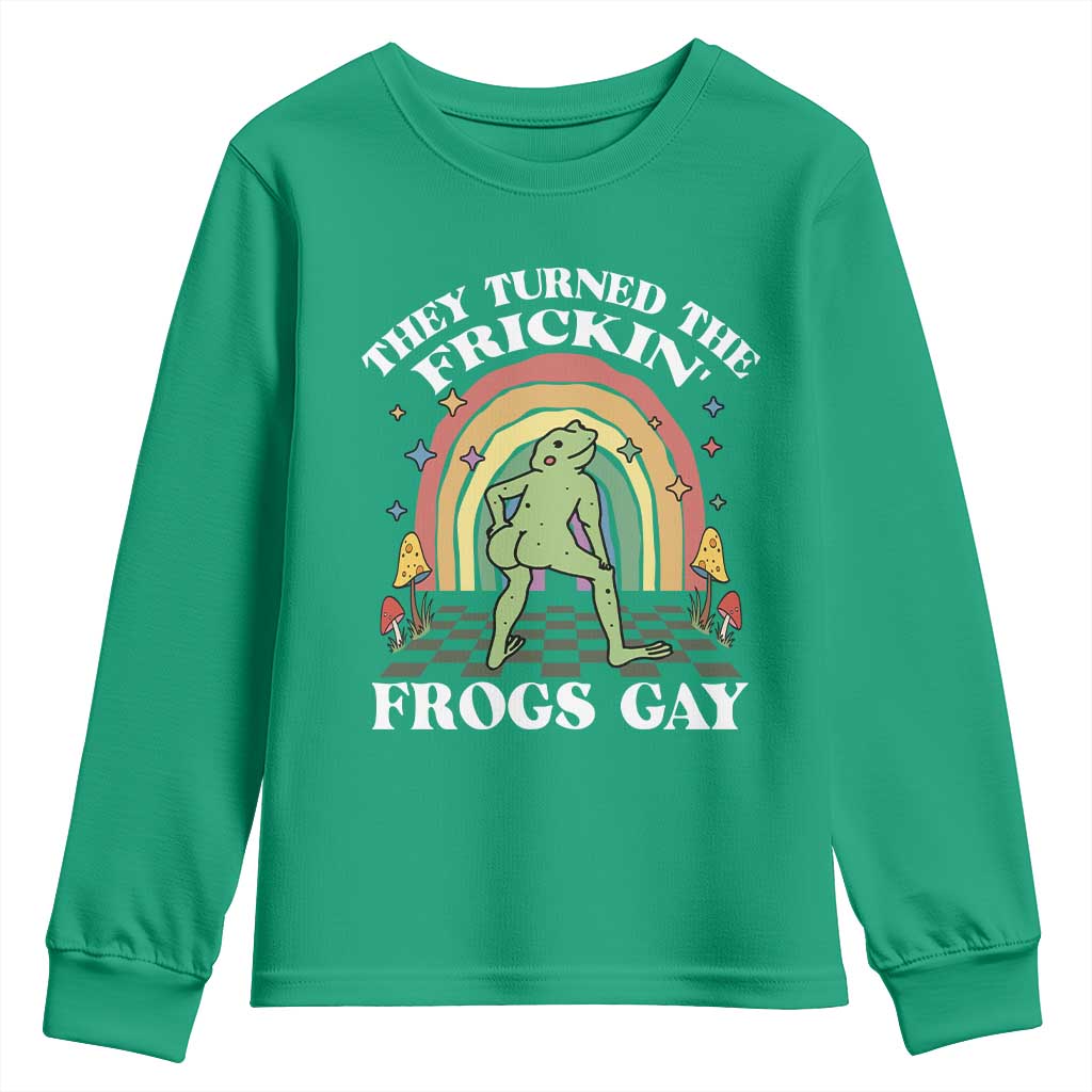 Funny They Turned The Frickin Frogs Gay Youth Sweatshirt Gay Frog LGBT Rainbow