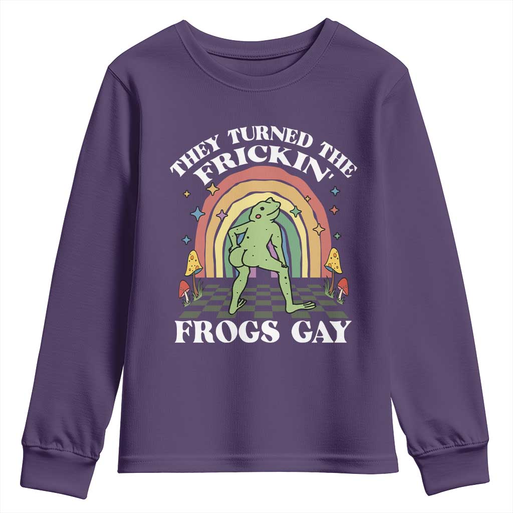 Funny They Turned The Frickin Frogs Gay Youth Sweatshirt Gay Frog LGBT Rainbow