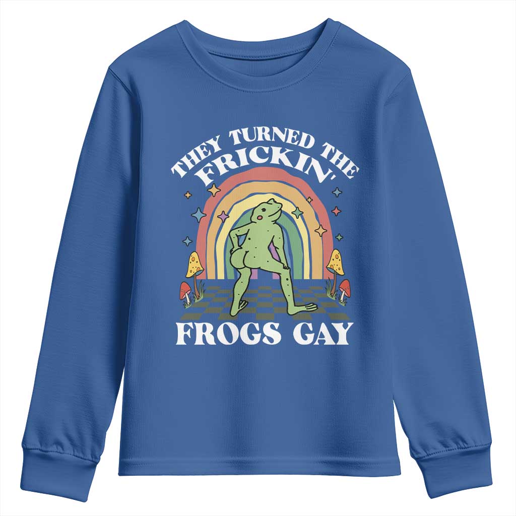 Funny They Turned The Frickin Frogs Gay Youth Sweatshirt Gay Frog LGBT Rainbow