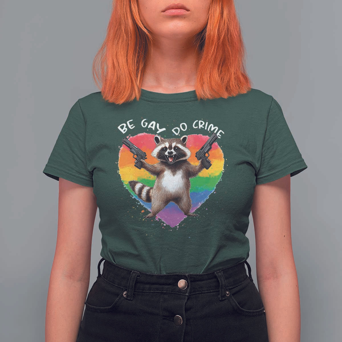 Funny Be Gay Do Crime T Shirt For Women LGBTQ Pride Gay Racoon Rainbow